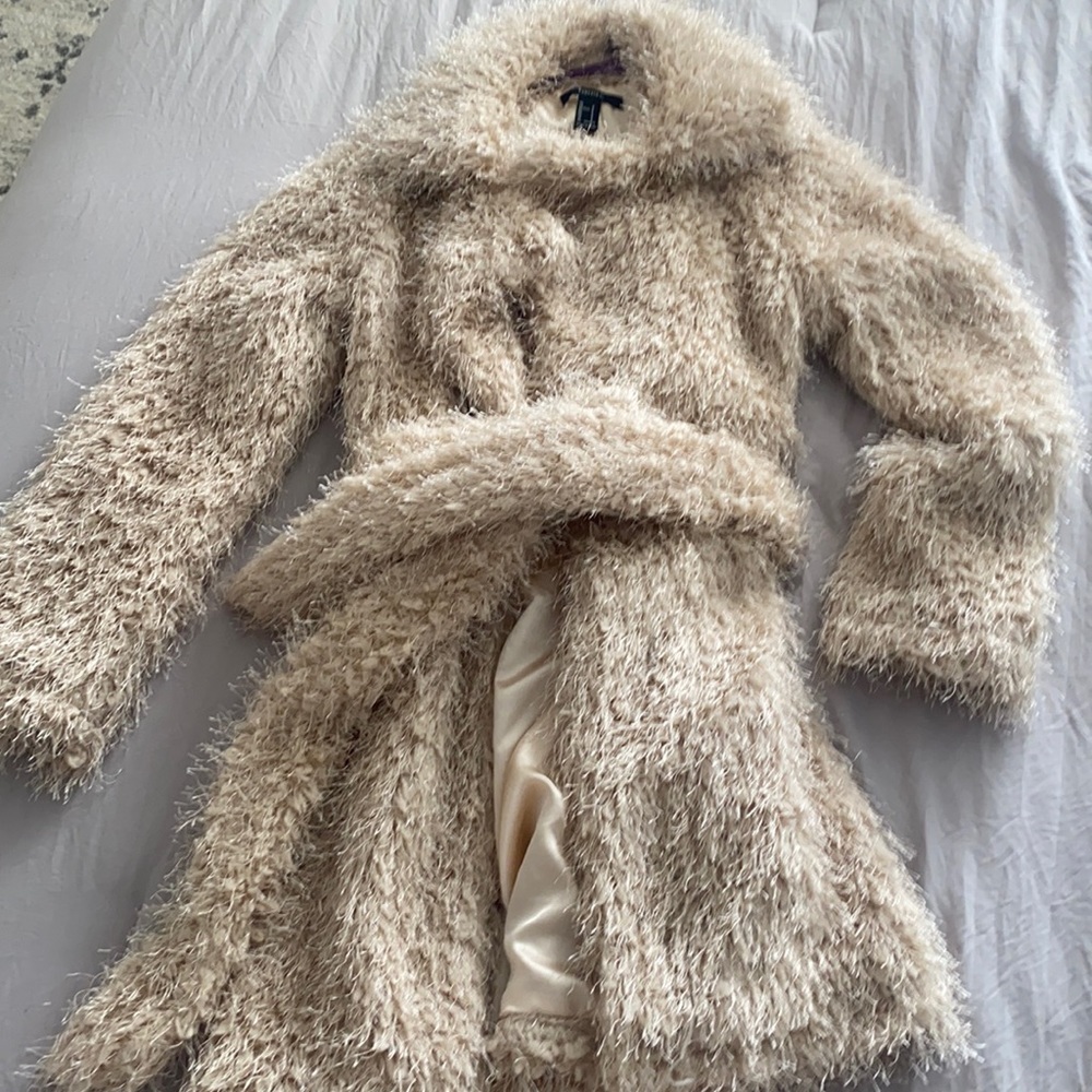 Fluffy, off pink coat